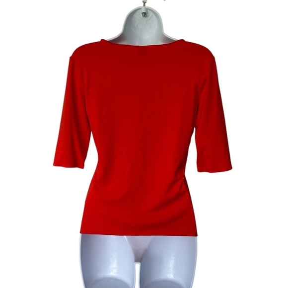 Armani Collezioni V Neck Top Half Sleeve Orangey Red Excellent $345.  Size 4 - Picture 4 of 8
